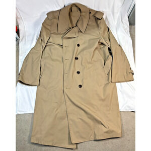London Fog Trench Coat Classic Tan Belted Rain Overcoat 46 Long